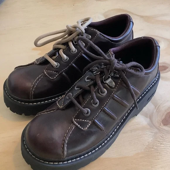 VTG 90s Y2K Skechers Womens Sz 9 Brown Leather Platform Chunky Shoes Grunge - Picture 2 of 11